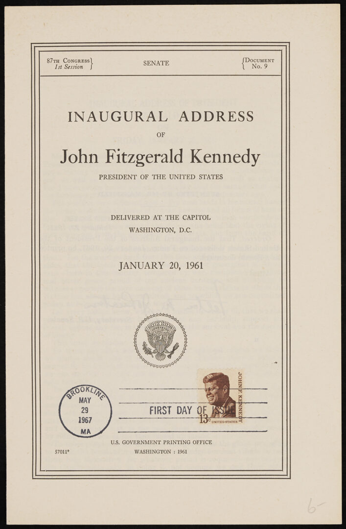 Lot 562: JFK Ephemera Archive: Campaign Posters, Inauguration Items