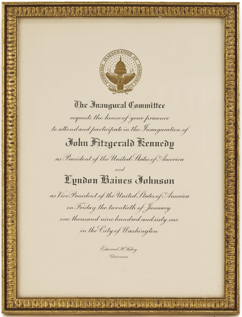 Lot 562: JFK Ephemera Archive: Campaign Posters, Inauguration Items