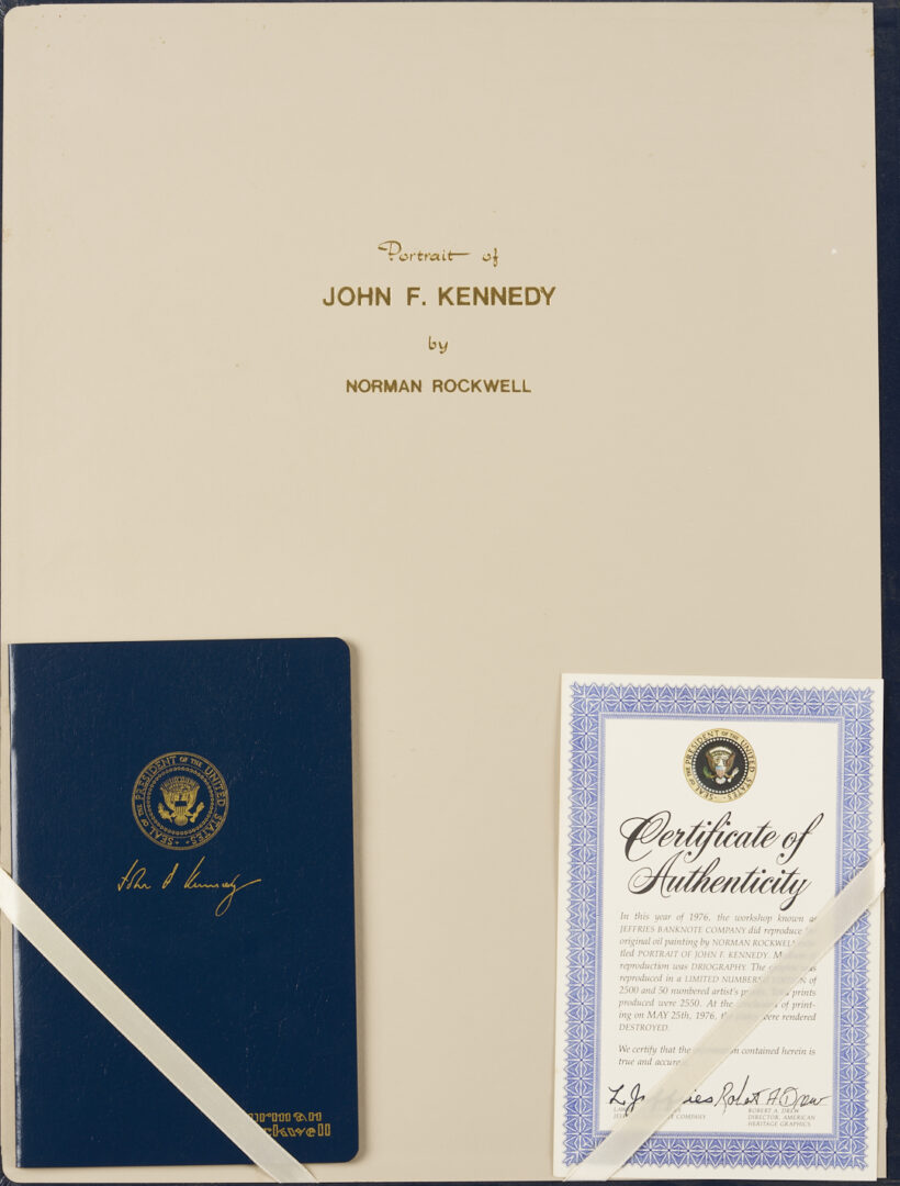 Lot 563: Norman Rockwell Signed John F. Kennedy Portrait, 1976, Plus Unsigned