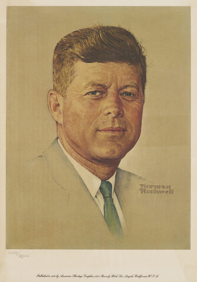 Lot 563: Norman Rockwell Signed John F. Kennedy Portrait, 1976, Plus Unsigned