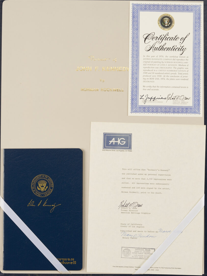Lot 563: Norman Rockwell Signed John F. Kennedy Portrait, 1976, Plus Unsigned