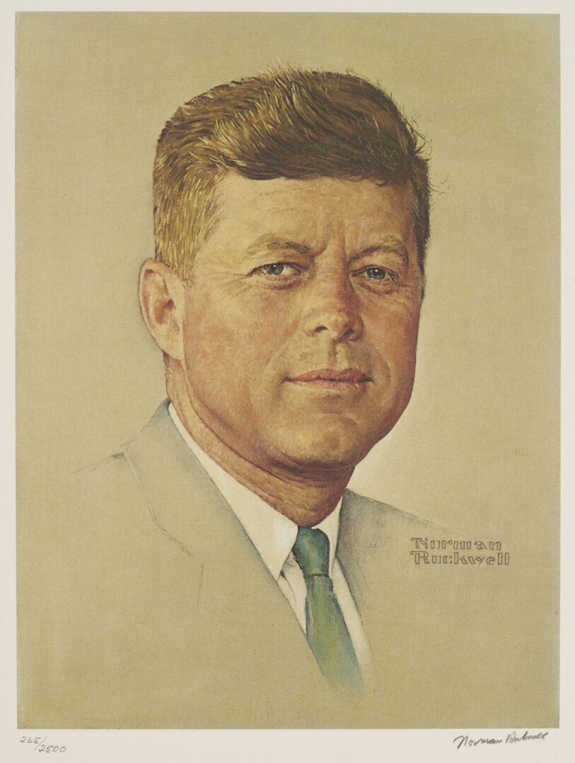 Lot 563: Norman Rockwell Signed John F. Kennedy Portrait, 1976, Plus Unsigned