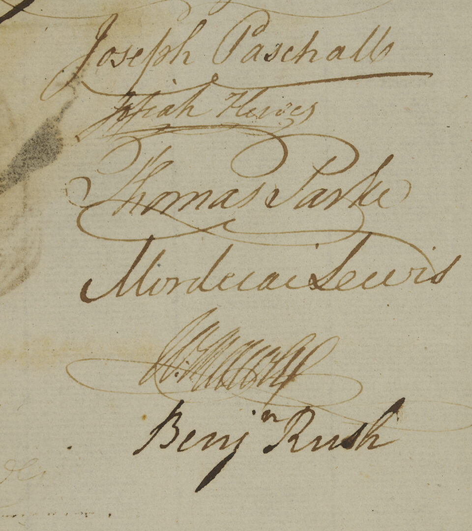 Lot 567: Benjamin Rush & 7 Others, signed Library Co. of Philadelphia Document