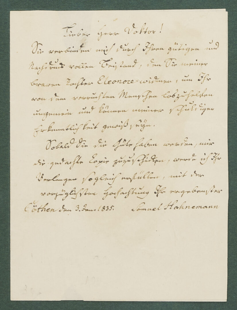 Lot 569: Dr. Samuel Hahnemann Autograph Letter, Signed