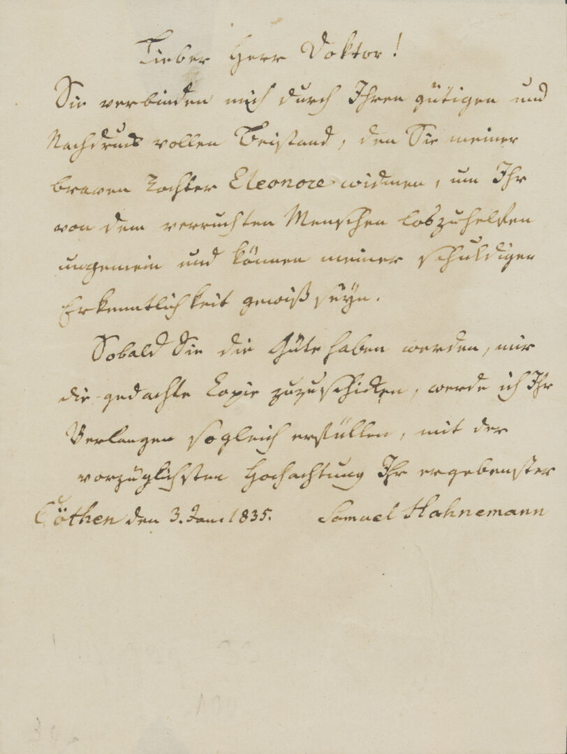 Lot 569: Dr. Samuel Hahnemann Autograph Letter, Signed