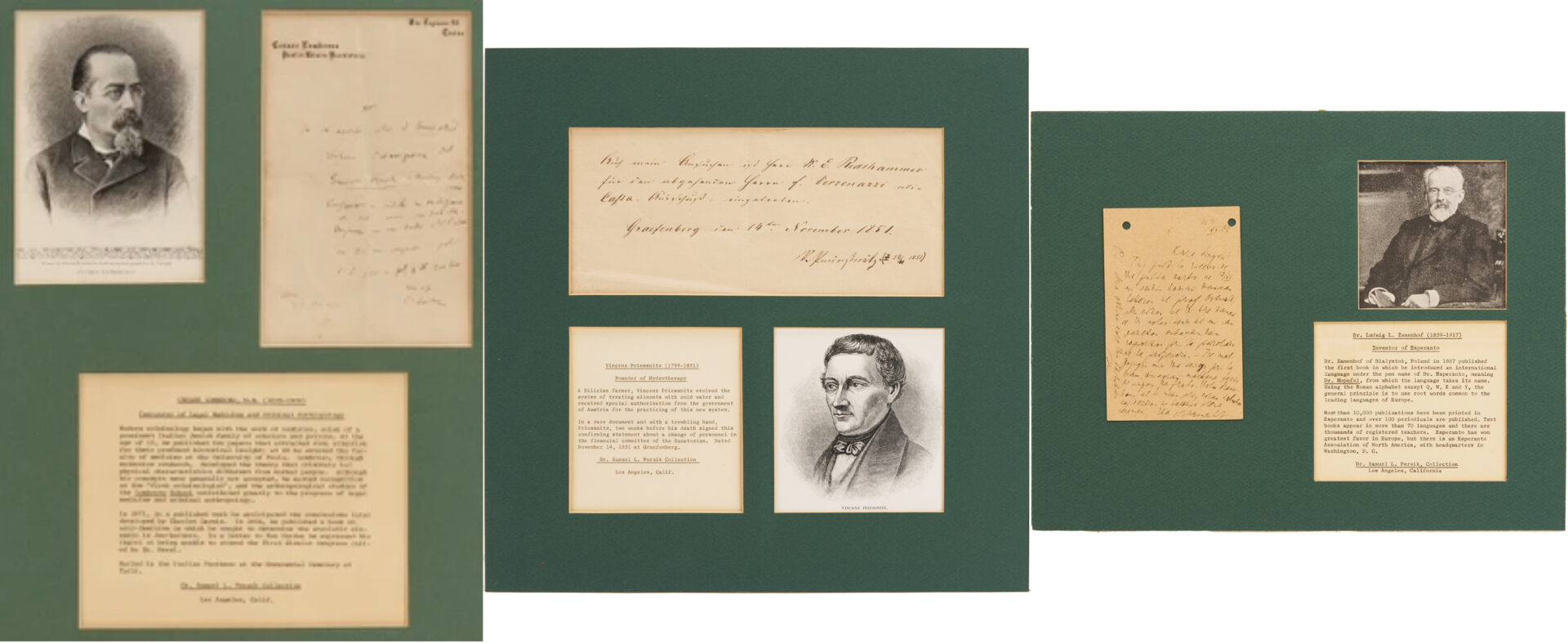 Lot 571: 3 Autographs –  Drs. Lombroso, Priessnitz, and Zamenhof