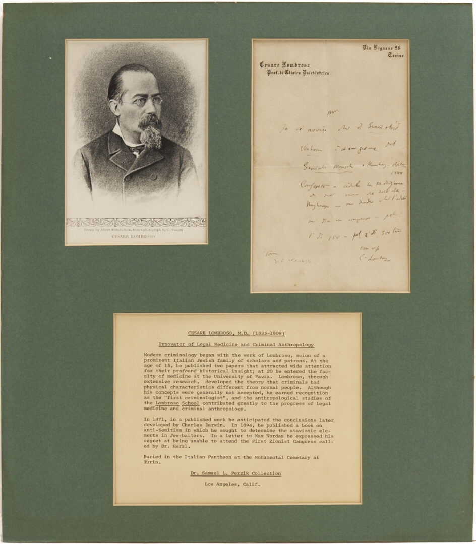 Lot 571: 3 Autographs –  Drs. Lombroso, Priessnitz, and Zamenhof