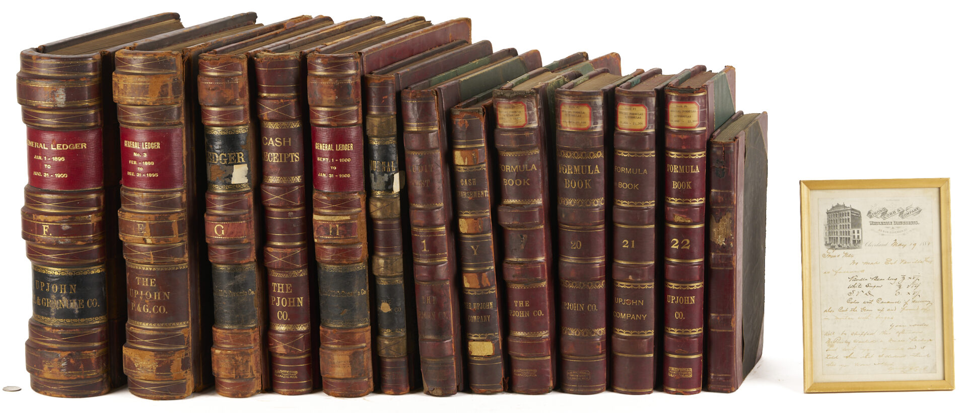 Lot 572: Leatherbound Records of Upjohn Company & Framed Formula