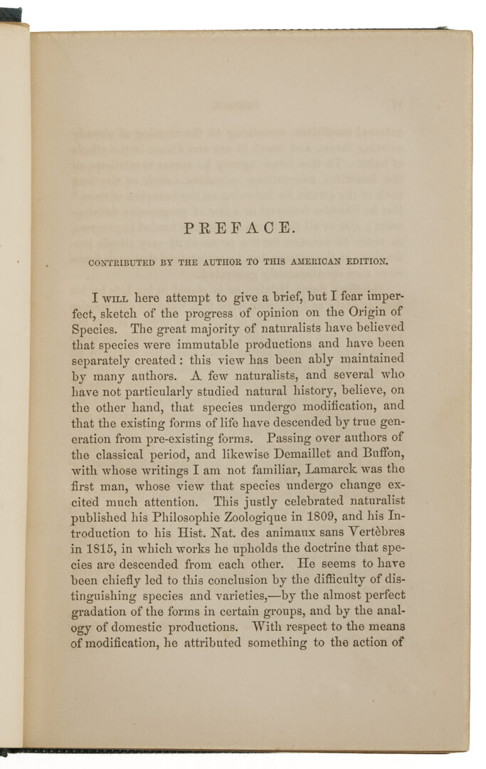 Lot 573: Charles Darwin, Origin of Species, 1st US Edition; Early Printing