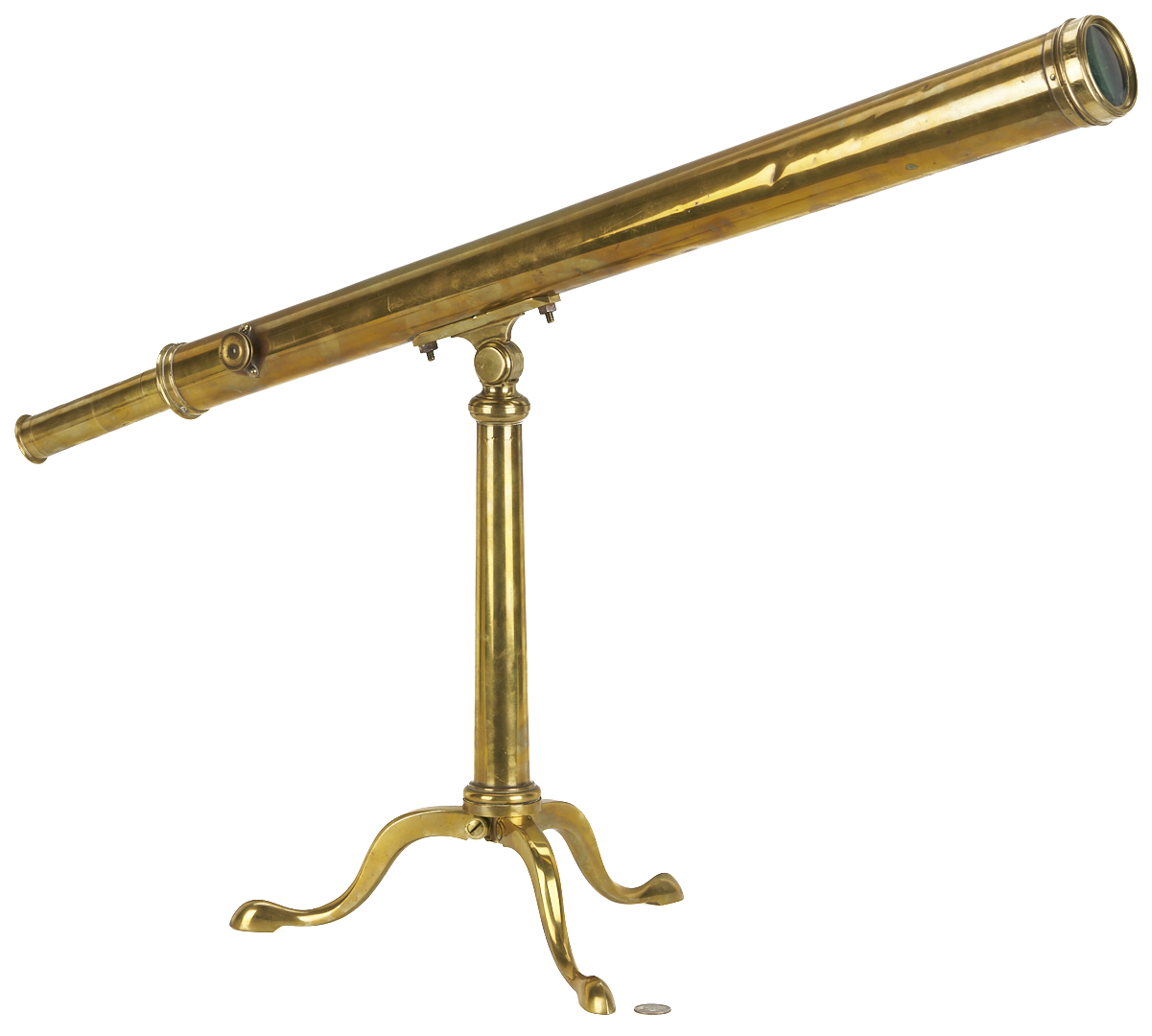 Lot 574: English Brass Telescope on Tripod Stand