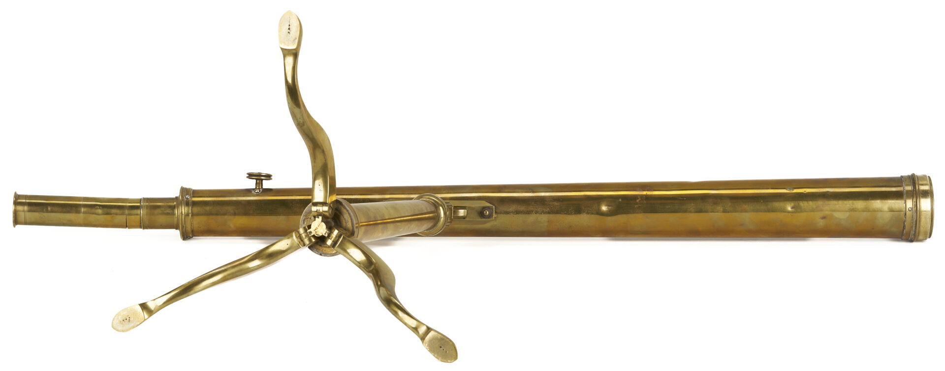 Lot 574: English Brass Telescope on Tripod Stand