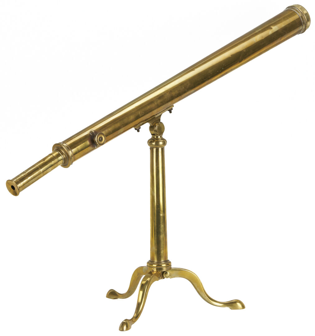 Lot 574: English Brass Telescope on Tripod Stand