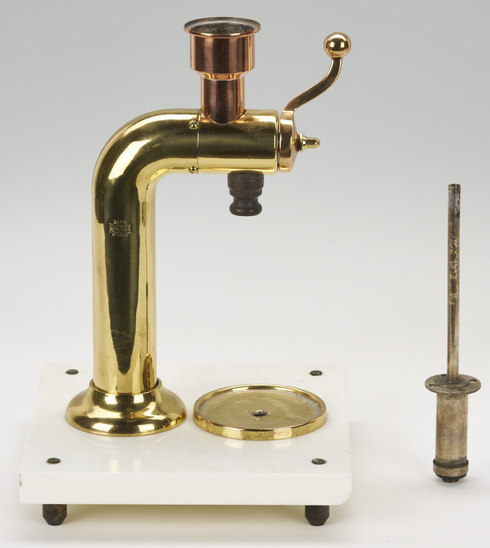 Lot 581: Allens Red Tame Cherry Syrup Soda Fountain Dispenser and Glass