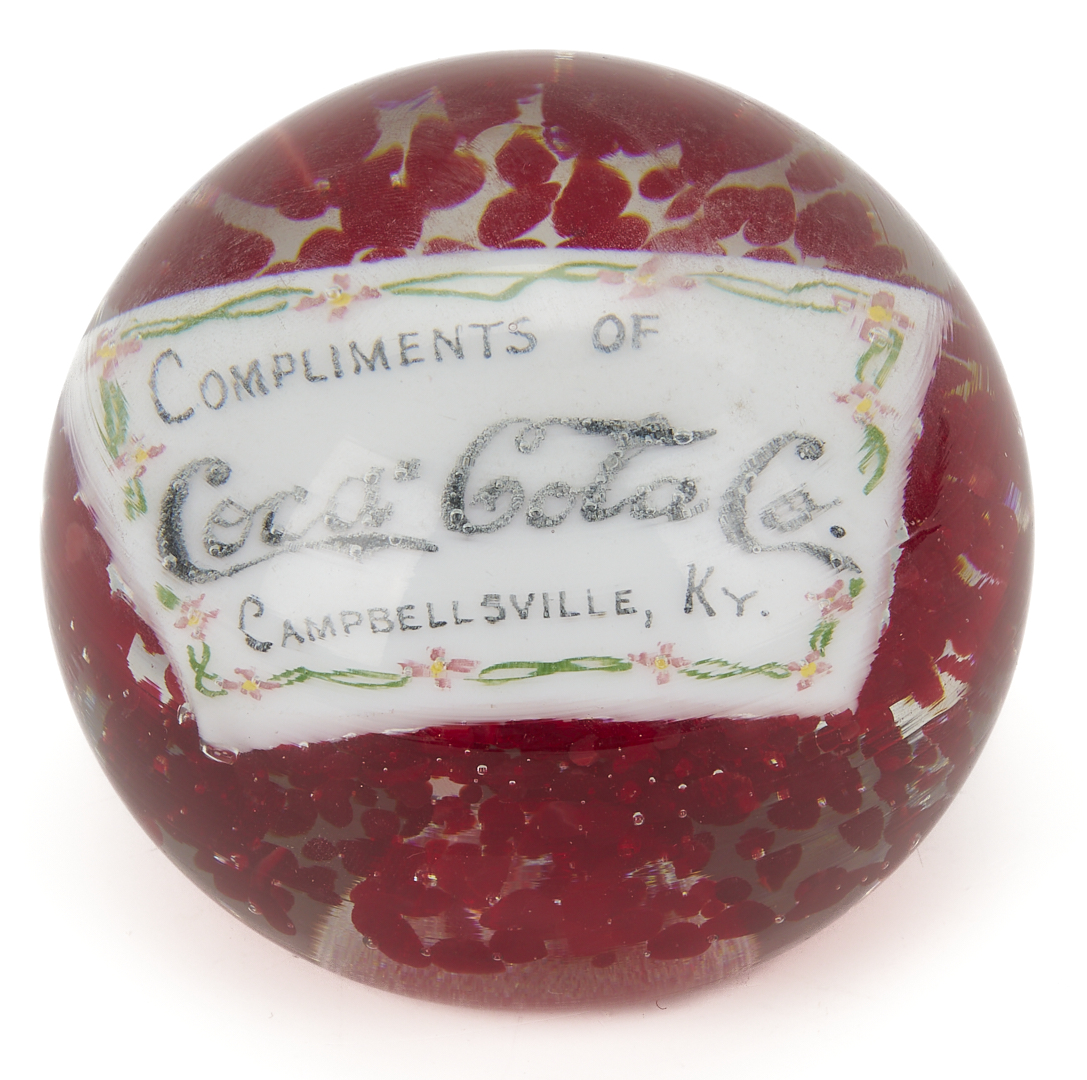 Lot 582: 3 Coca Cola Promotional Items: Paperweight, Tray & Wall Pocket