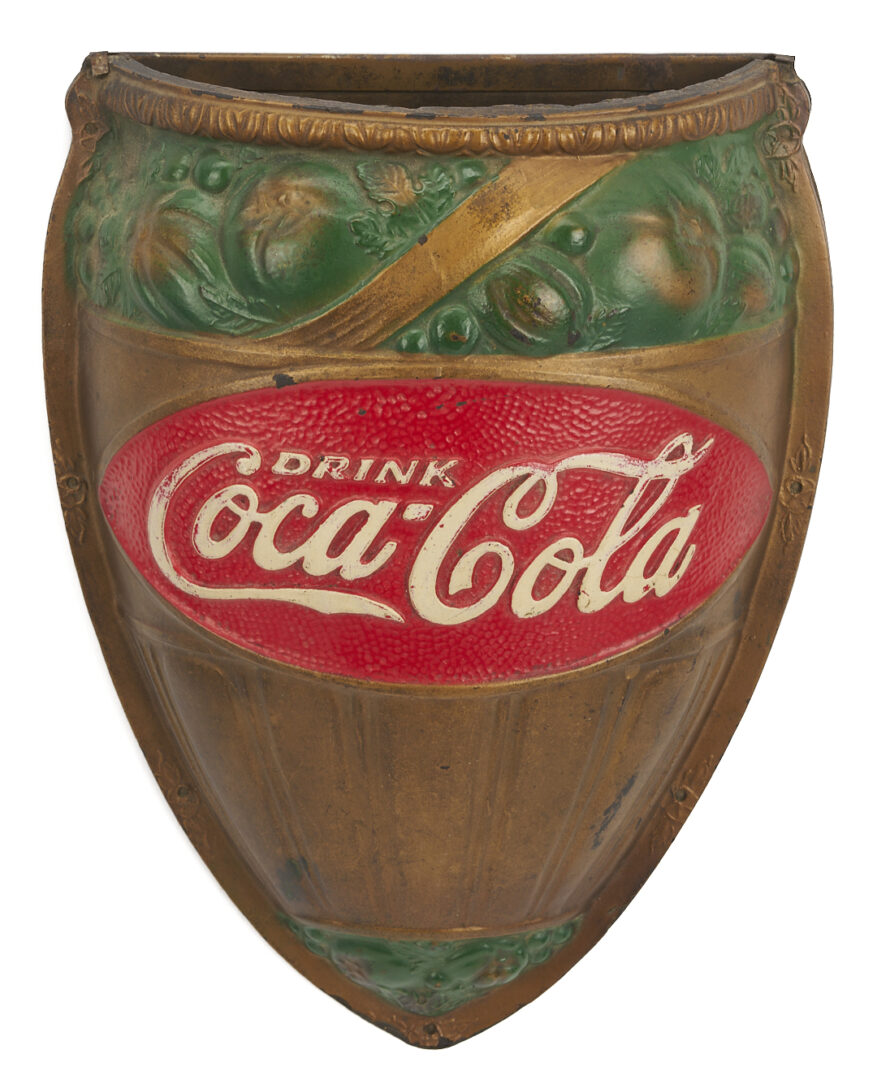 Lot 582: 3 Coca Cola Promotional Items: Paperweight, Tray & Wall Pocket