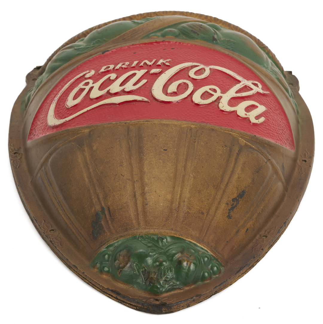 Lot 582: 3 Coca Cola Promotional Items: Paperweight, Tray & Wall Pocket