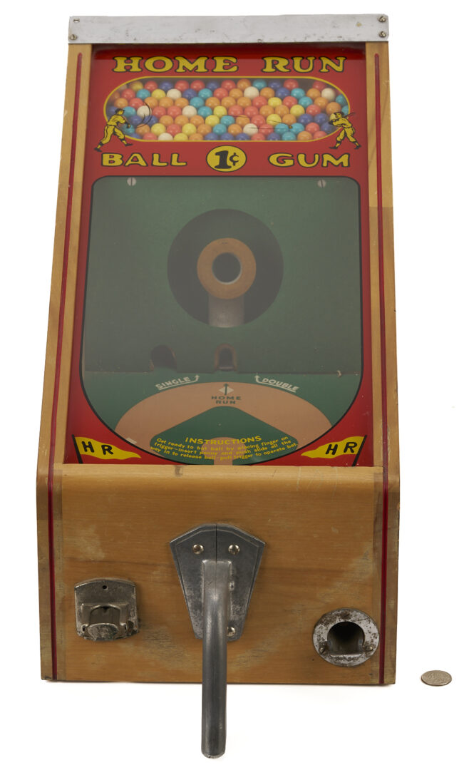 Lot 588: Coin Op Home Run Baseball Gumball Dispenser by Victor Vending Co., C. 1940s
