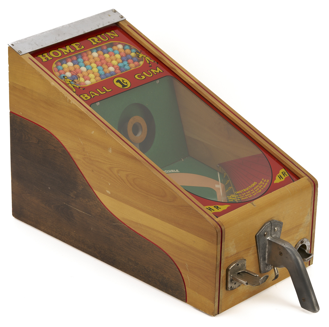 Lot 588: Coin Op Home Run Baseball Gumball Dispenser by Victor Vending Co., C. 1940s