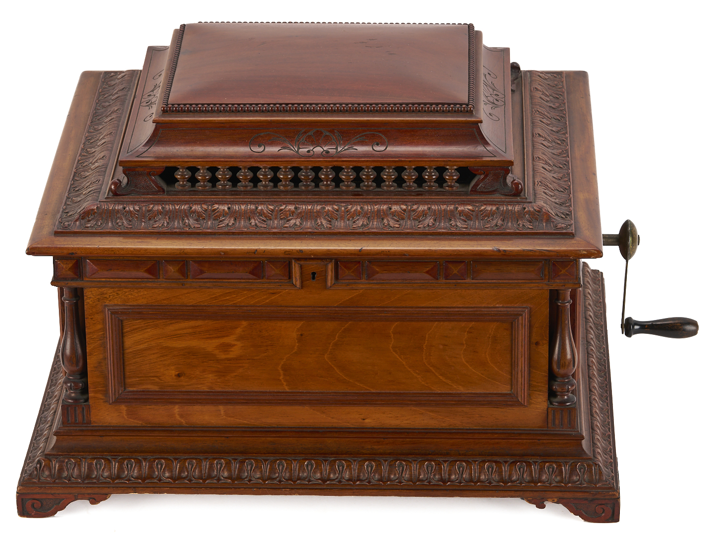 Lot 590: Regina Music Box Style 10, Pagoda Top, plus 26 discs and book