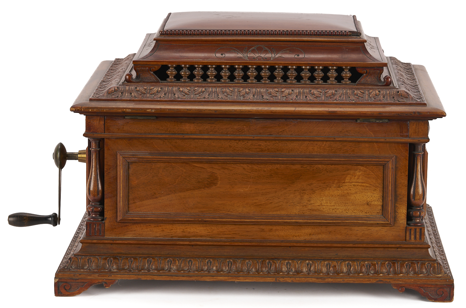 Lot 590: Regina Music Box Style 10, Pagoda Top, plus 26 discs and book