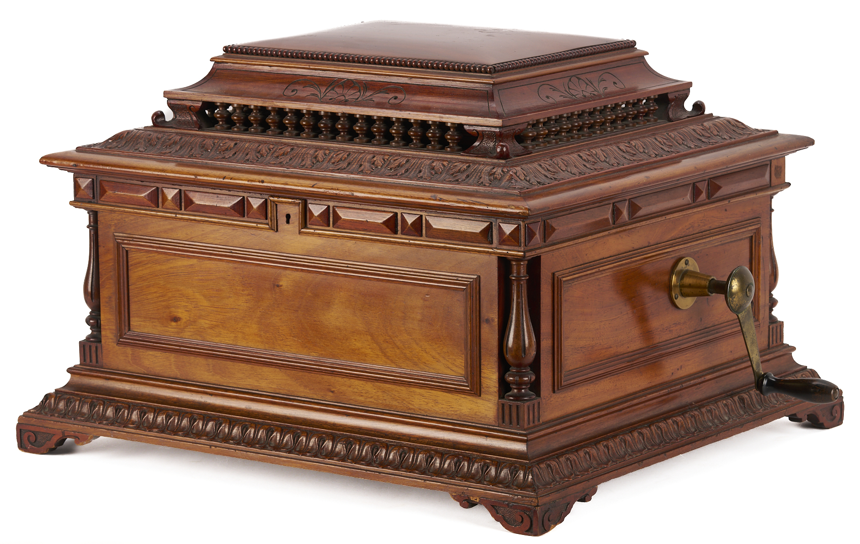 Lot 590: Regina Music Box Style 10, Pagoda Top, plus 26 discs and book