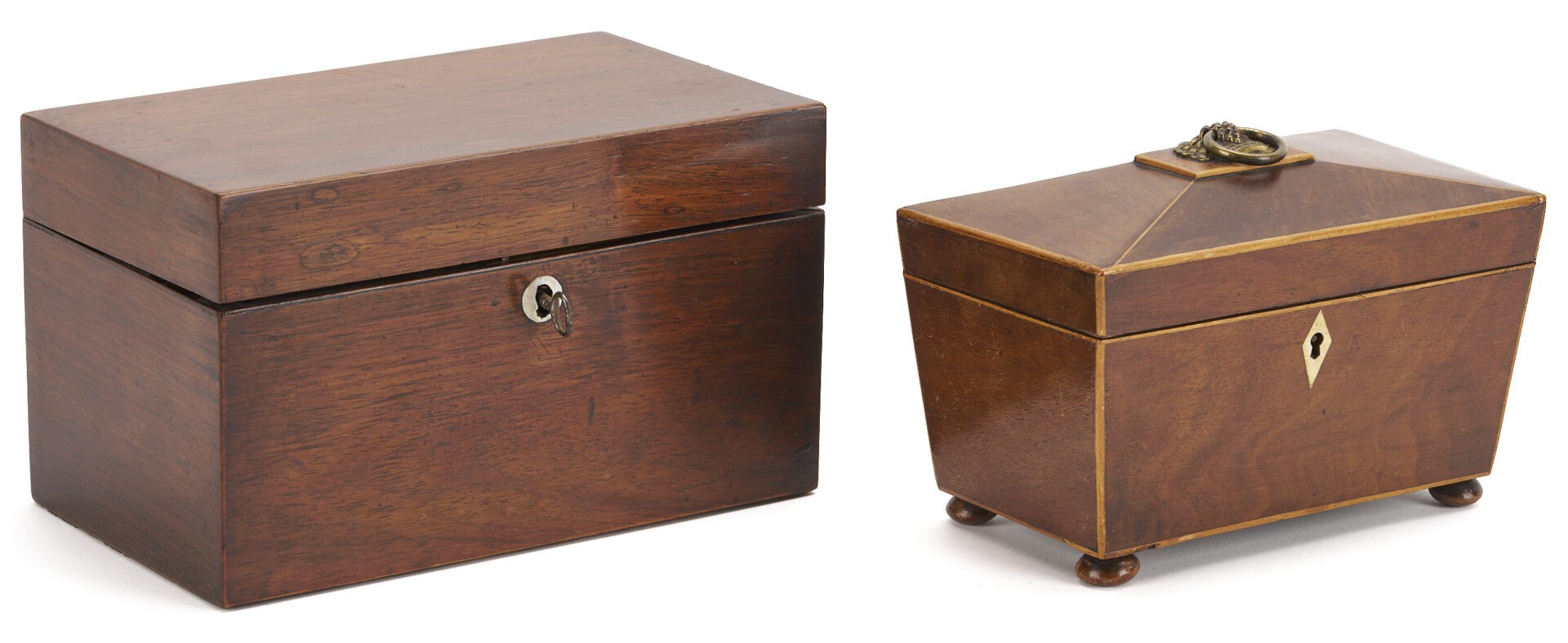 Lot 592: Ship in Bottle, Music Box, & 2 Tea Caddies