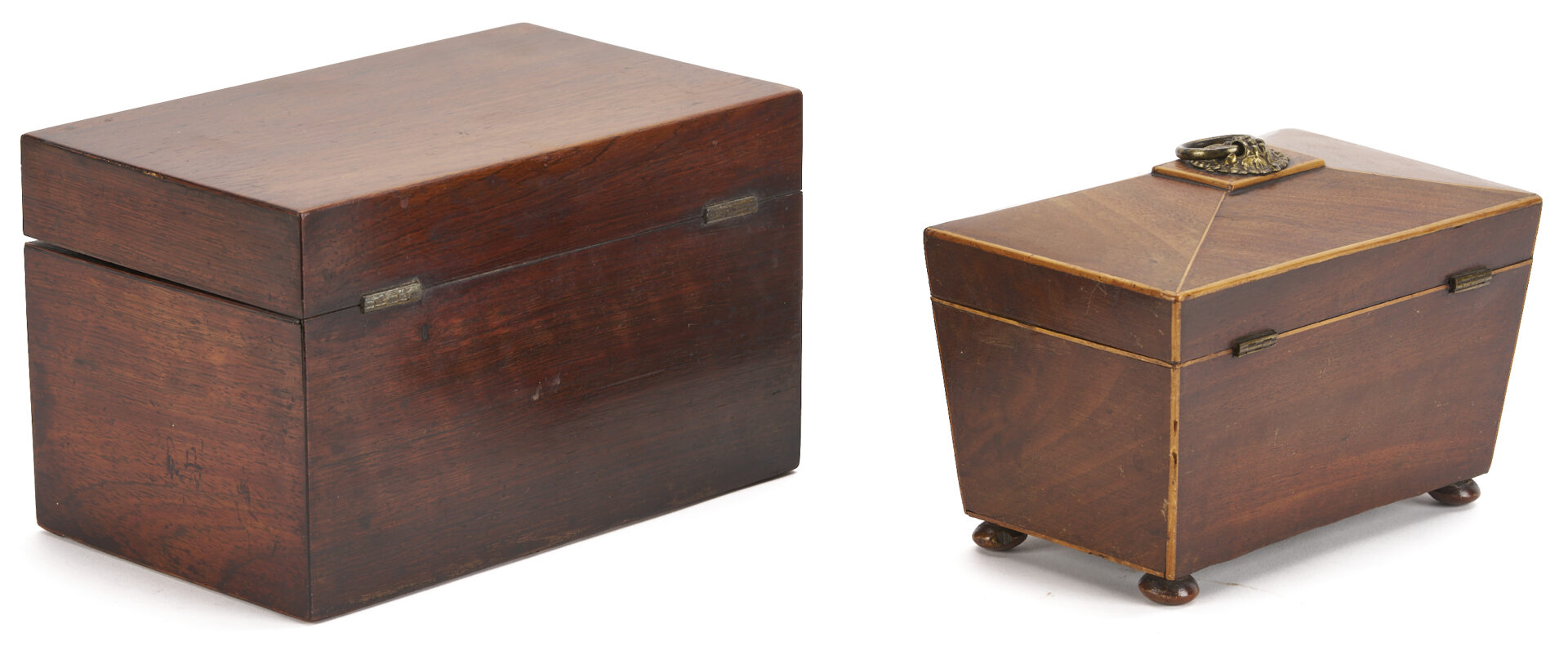 Lot 592: Ship in Bottle, Music Box, & 2 Tea Caddies