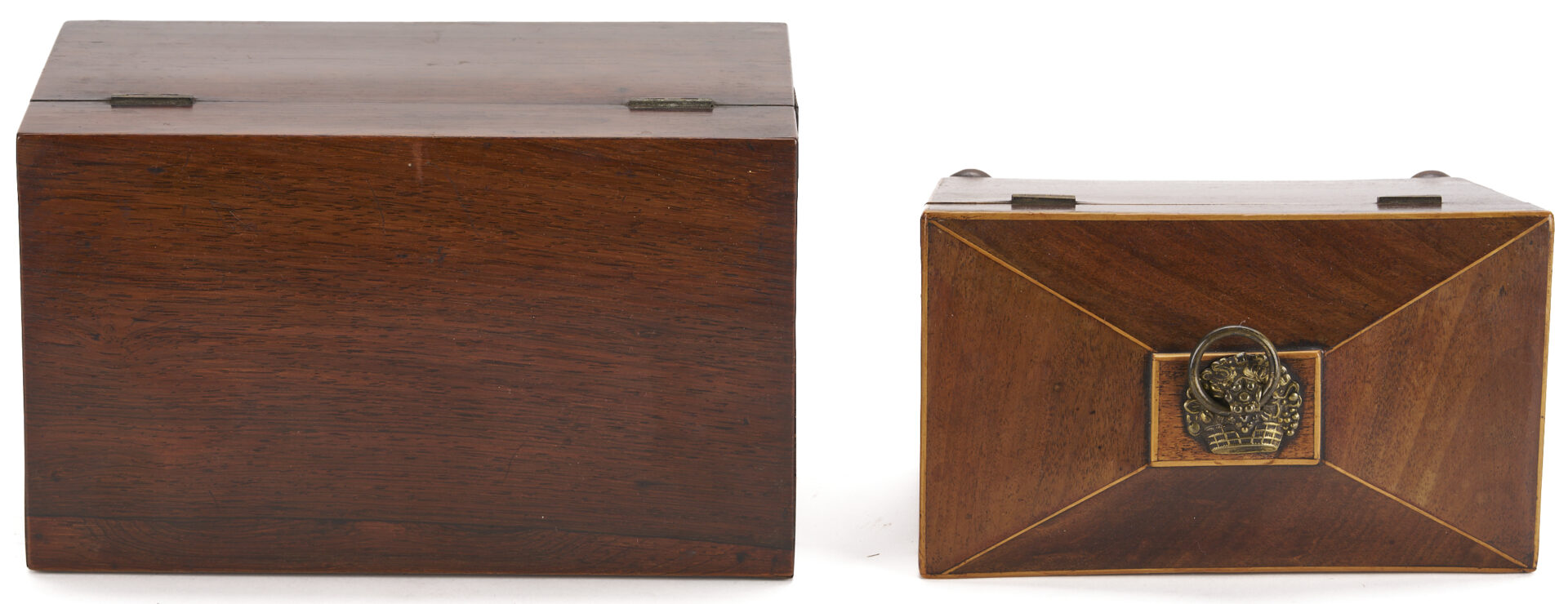 Lot 592: Ship in Bottle, Music Box, & 2 Tea Caddies
