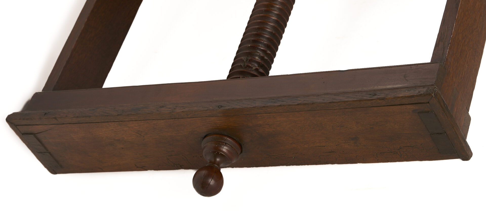 Lot 593: Large Mahogany Book Press w/ Leatherbound Pharmacist’s Ledger