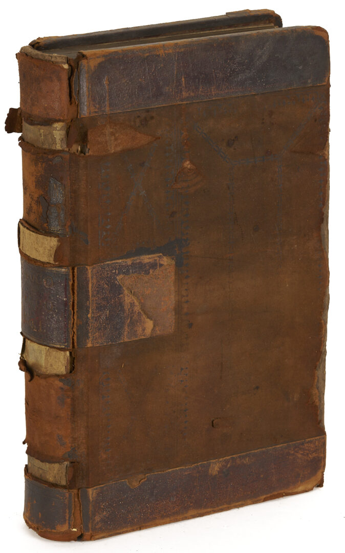 Lot 593: Large Mahogany Book Press w/ Leatherbound Pharmacist’s Ledger