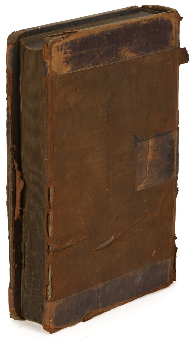 Lot 593: Large Mahogany Book Press w/ Leatherbound Pharmacist’s Ledger