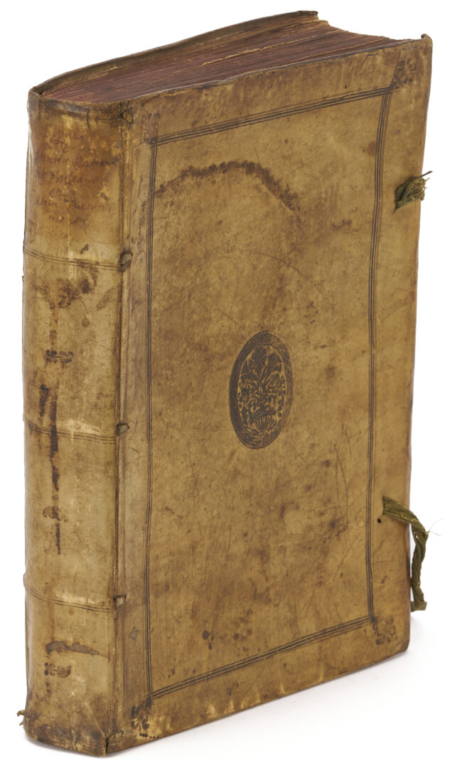 Lot 594: Two Antique Vellum Bound Books; 1708 Biblioteque; plus 1598 Justus Lipsius