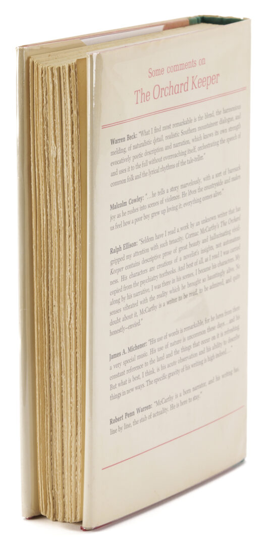Lot 595: Cormac McCarthy, The Orchard Keeper, Signed 1st Edition