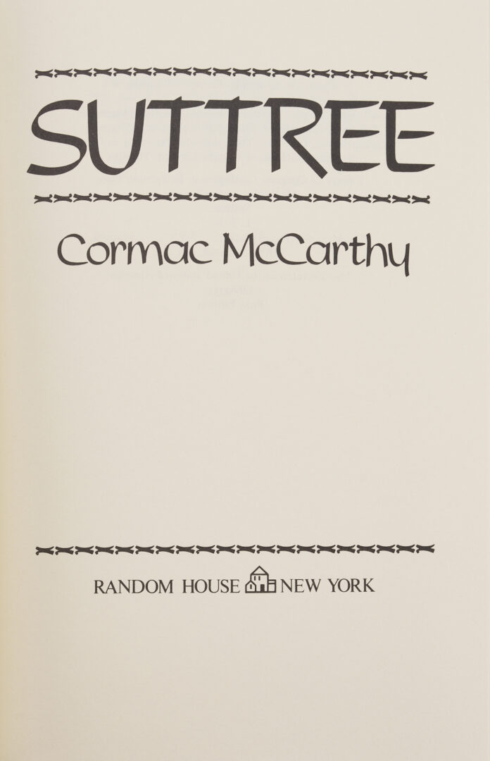 Lot 597: Cormac McCarthy, Sutree, 1st Edition / 1st Printing