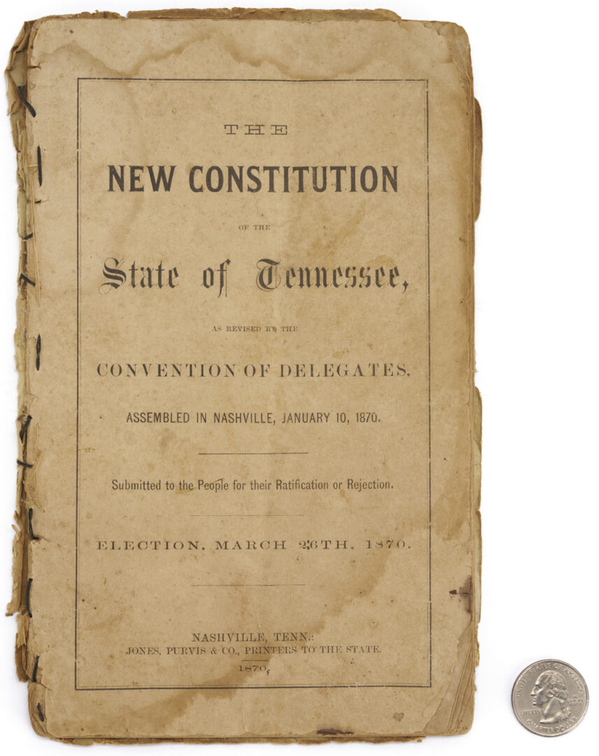 Lot 601: 1870 TN Constitution Plus 1827 Fayetteville Book / Imprint