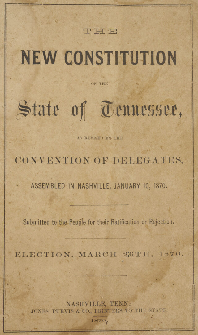 Lot 601: 1870 TN Constitution Plus 1827 Fayetteville Book / Imprint