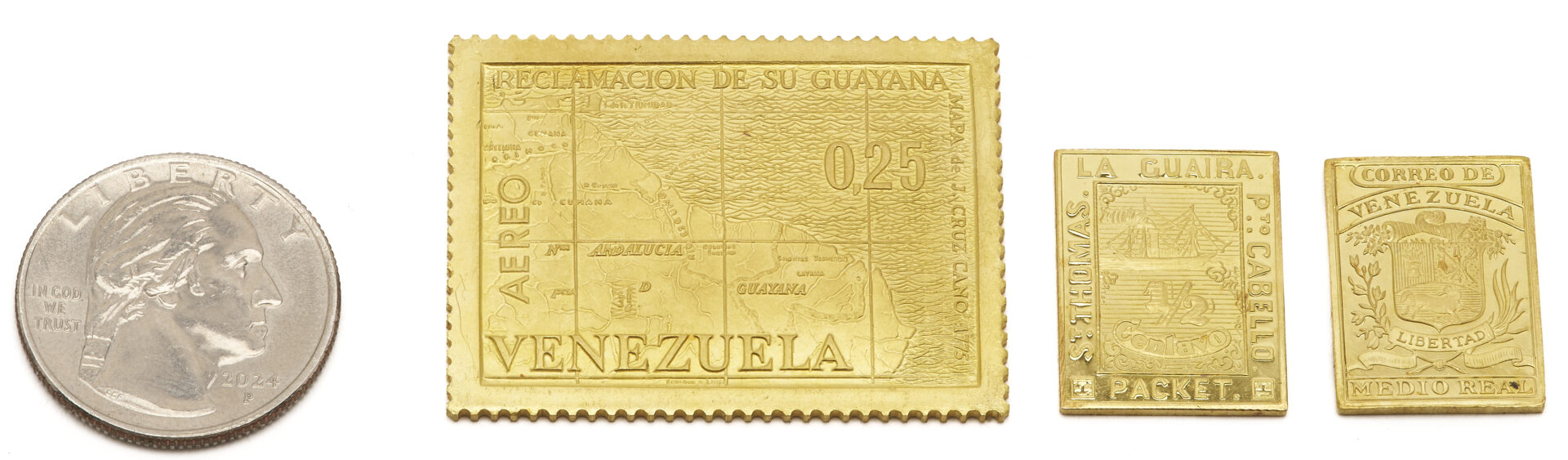 Lot 605: 3 Venezuela 22K Gold Replica Stamps