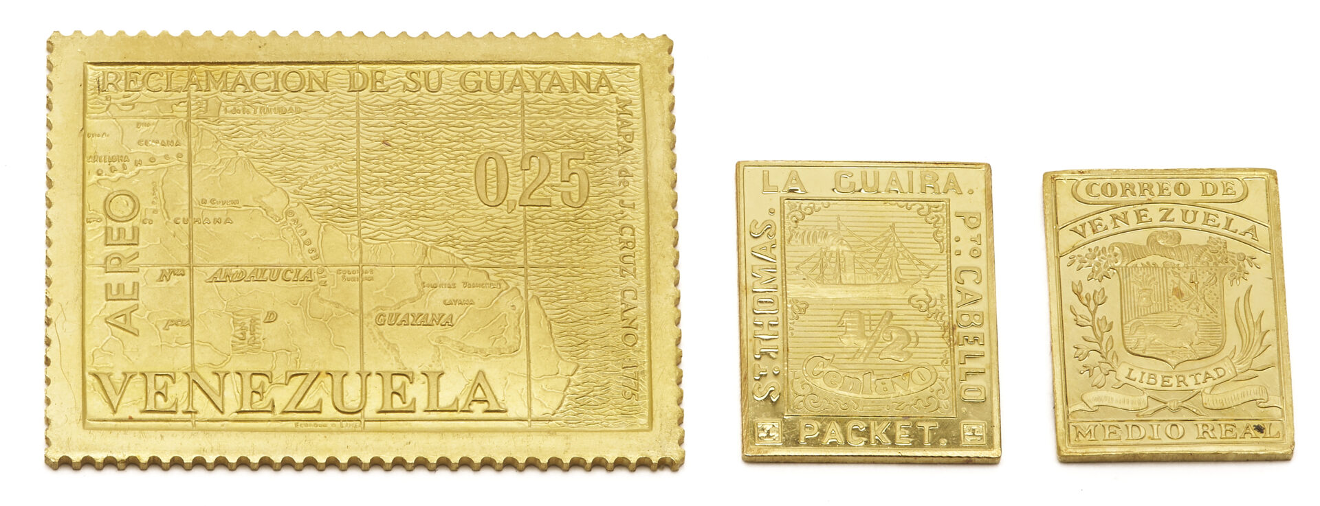 Lot 605: 3 Venezuela 22K Gold Replica Stamps