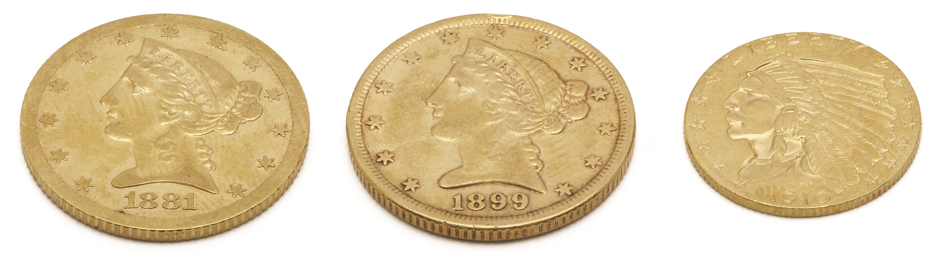 Lot 606: 3 US Gold Coins, Liberty Head & Indian Head