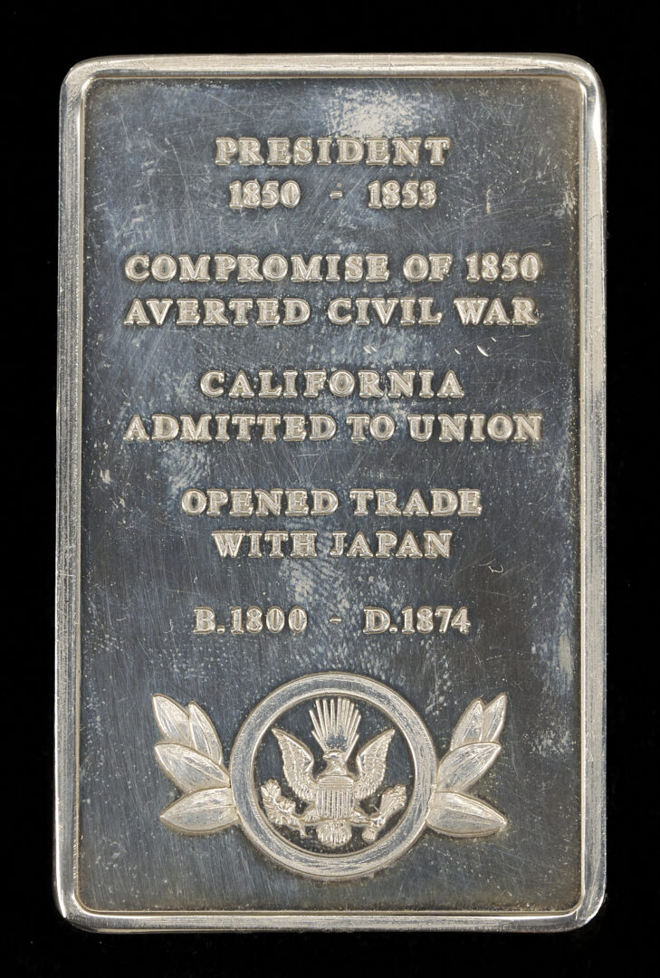 Lot 614: Millard Fillmore Danbury Mint Presidential Sterling Silver Ingot