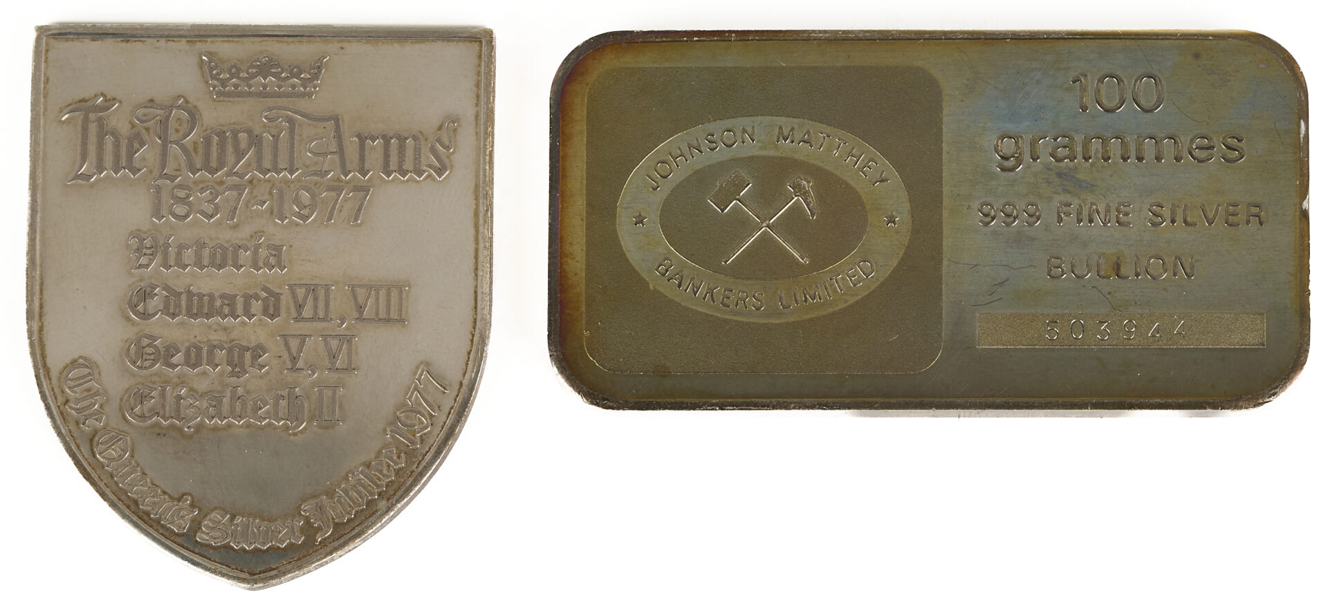 Lot 615: 9 English Silver Ingots, incl. Shield Form