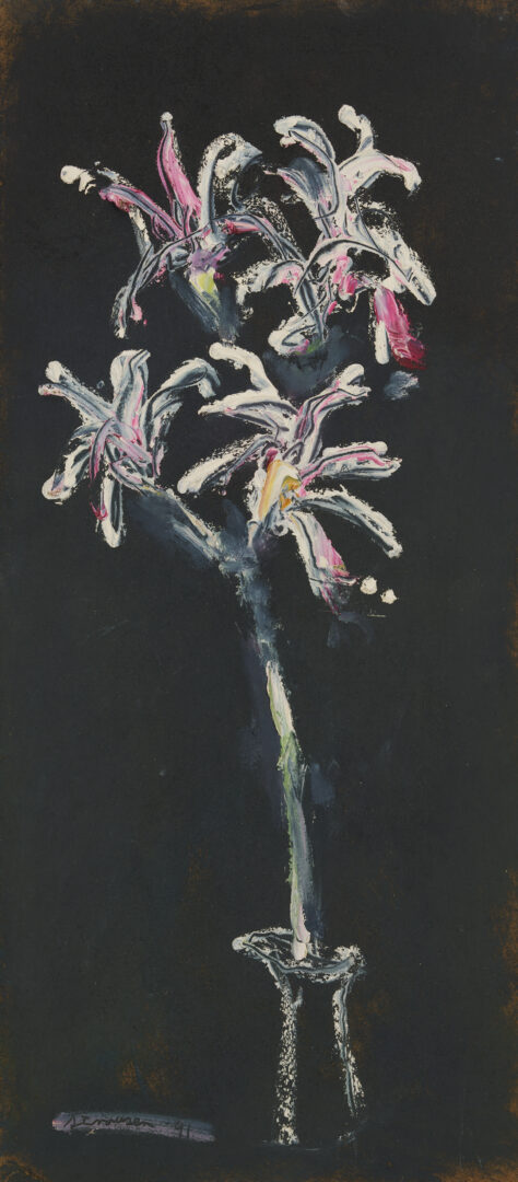 Lot 617: Small Sterling Strauser Floral Still Life Painting, Black Ground
