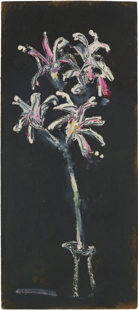 Lot 617: Small Sterling Strauser Floral Still Life Painting, Black Ground