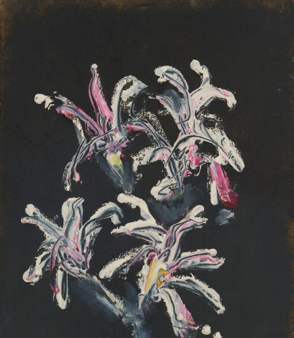 Lot 617: Small Sterling Strauser Floral Still Life Painting, Black Ground