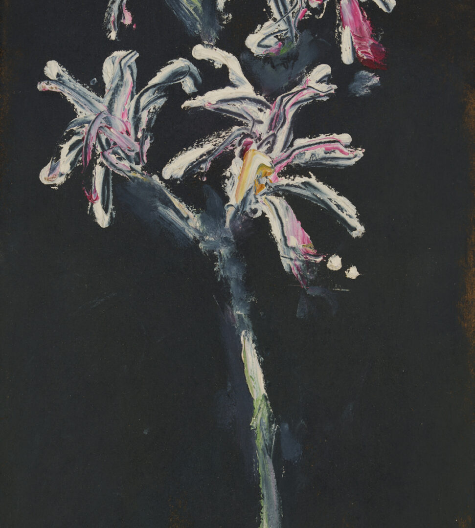 Lot 617: Small Sterling Strauser Floral Still Life Painting, Black Ground