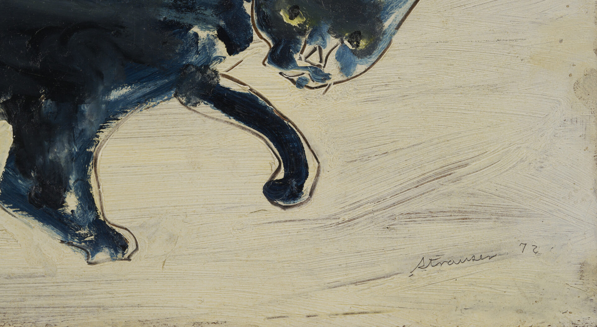 Lot 618: Sterling Strauser Oil on Board Painting, Black Cat