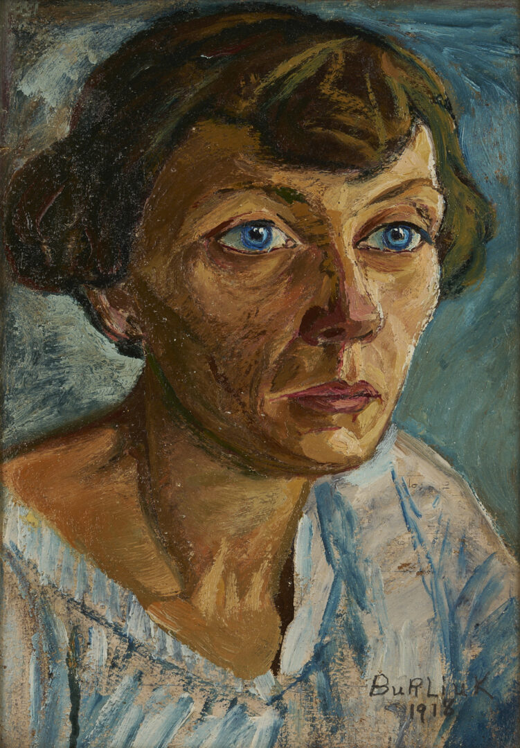 Lot 619: David Burliuk O/B Portrait of a Woman in Blue, 1918