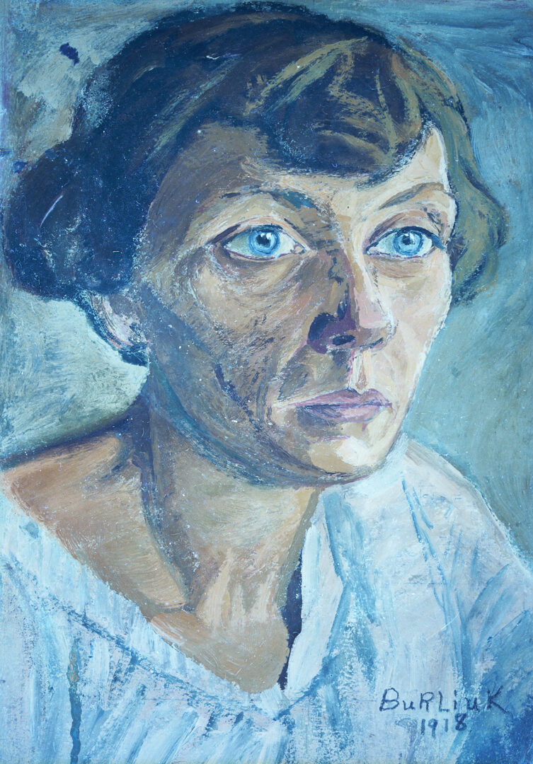 Lot 619: David Burliuk O/B Portrait of a Woman in Blue, 1918