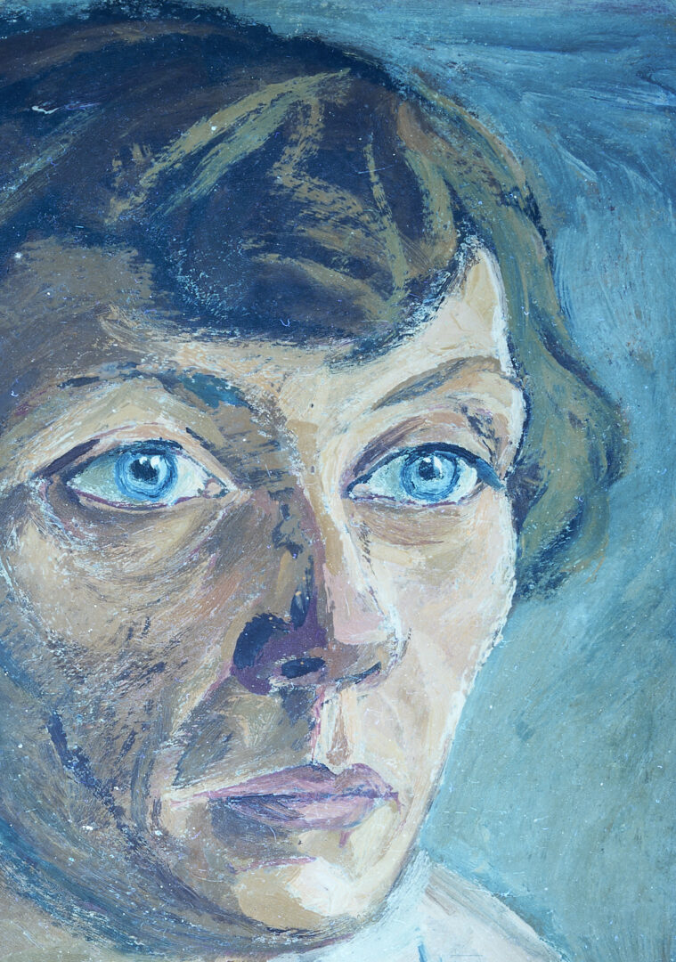 Lot 619: David Burliuk O/B Portrait of a Woman in Blue, 1918