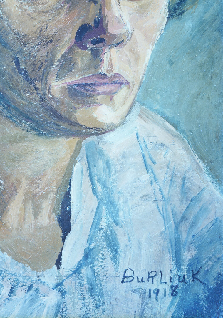Lot 619: David Burliuk O/B Portrait of a Woman in Blue, 1918